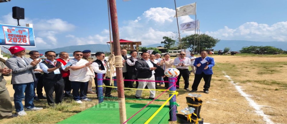 President NPF 60 A/C Pungro-Kiphire, Khamong, formally declares the inter-school sports meet open at the Public Ground, Pungro, Kiphire, on October 6. (DIPR Photo)